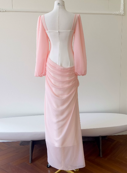 Beauty Prom Dress Light Pink Sweetheart Chiffon Pleated Gala Dress Evening Dress cc5663