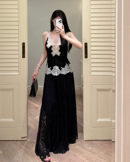 Stunning Prom Dress Black Spaghetti Straps Lace Gala Dress Evening Dress cc5664