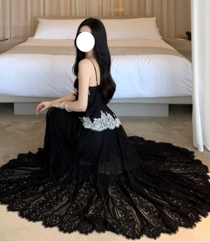 Stunning Prom Dress Black Spaghetti Straps Lace Gala Dress Evening Dress cc5664