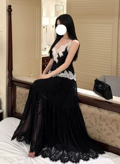 Stunning Prom Dress Black Spaghetti Straps Lace Gala Dress Evening Dress cc5664
