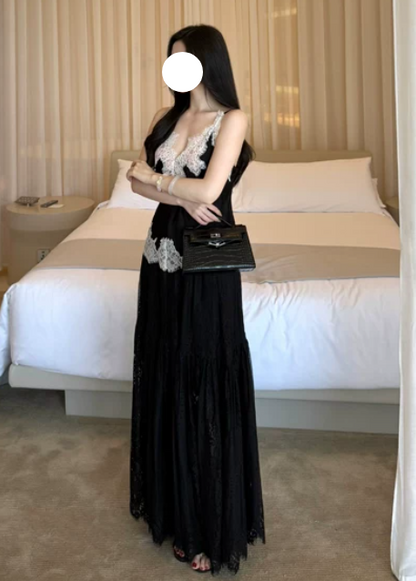 Stunning Prom Dress Black Spaghetti Straps Lace Gala Dress Evening Dress cc5664