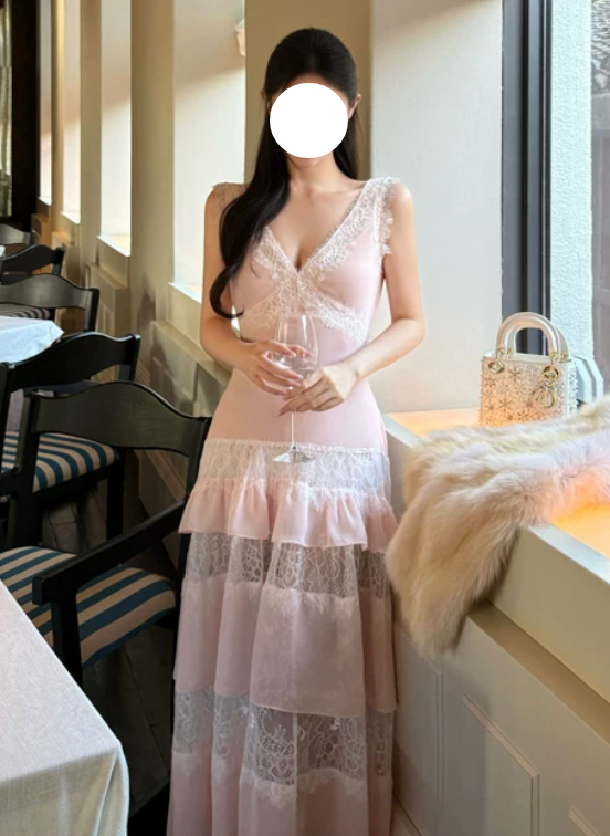 Elegant Prom Dress Light Pink V-neck Lace Gala Dress Evening Dress cc5665