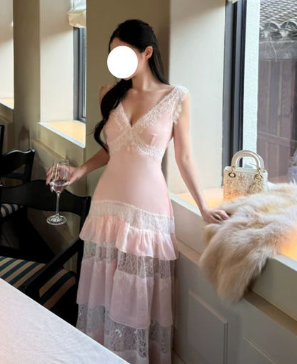Elegant Prom Dress Light Pink V-neck Lace Gala Dress Evening Dress cc5665
