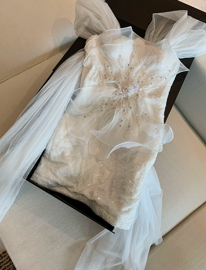 Stunning Homecoming Dress White Off Shoulder Tulle Floral Birthday Party Dress Cocktail Dress cc5668