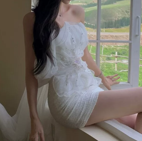 Stunning Homecoming Dress White Off Shoulder Tulle Floral Birthday Party Dress Cocktail Dress cc5668