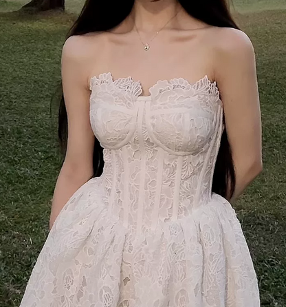 Elegant Homecoming Dress White A Line Strapless Birthday Party Dress Cocktail Dress cc5669