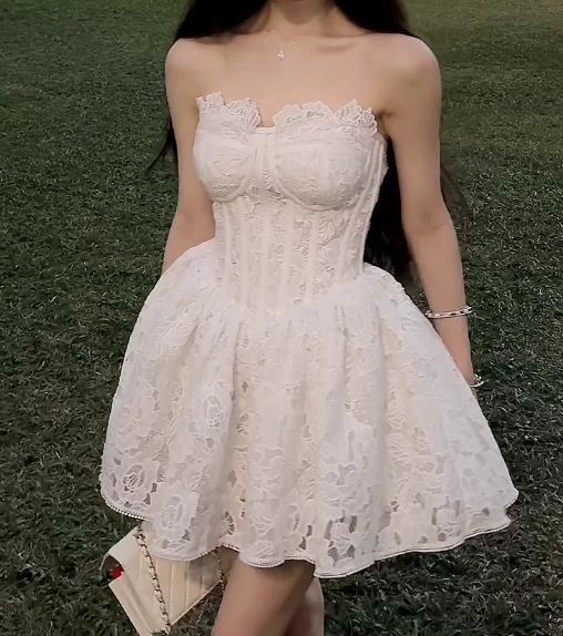 Elegant Homecoming Dress White A Line Strapless Birthday Party Dress Cocktail Dress cc5669