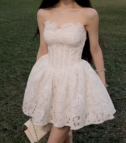 Elegant Homecoming Dress White A Line Strapless Birthday Party Dress Cocktail Dress cc5669