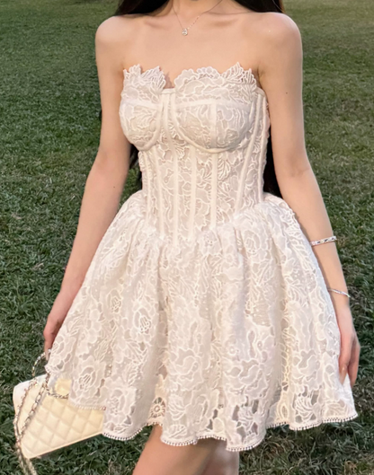 Elegant Homecoming Dress White A Line Strapless Birthday Party Dress Cocktail Dress cc5669
