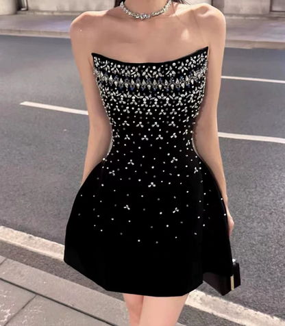 Stunning Homecoming Dress Black A Line Strapless Birthday Party Dress Cocktail Dress cc5670