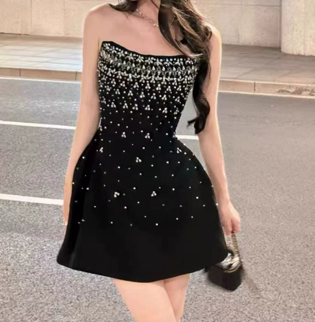 Stunning Homecoming Dress Black A Line Strapless Birthday Party Dress Cocktail Dress cc5670