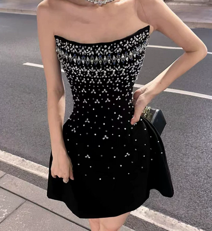 Stunning Homecoming Dress Black A Line Strapless Birthday Party Dress Cocktail Dress cc5670