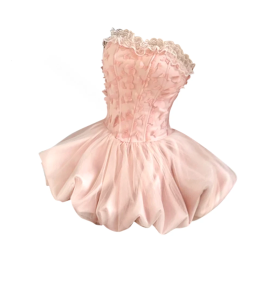 Beauty Homecoming Dress Strapless Light Pink Pleated Floral Birthday Party Dress Cocktail Dress cc5672