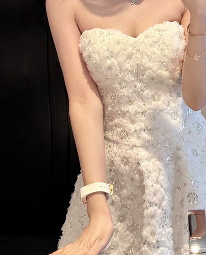 Charming Homecoming Dress A Line White Sweetheart Flower Birthday Party Dress Cocktail Dress cc5674