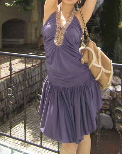 Stunning Homecoming Dress Halter Purple Pleated Birthday Party Dress Cocktail Dress cc5676