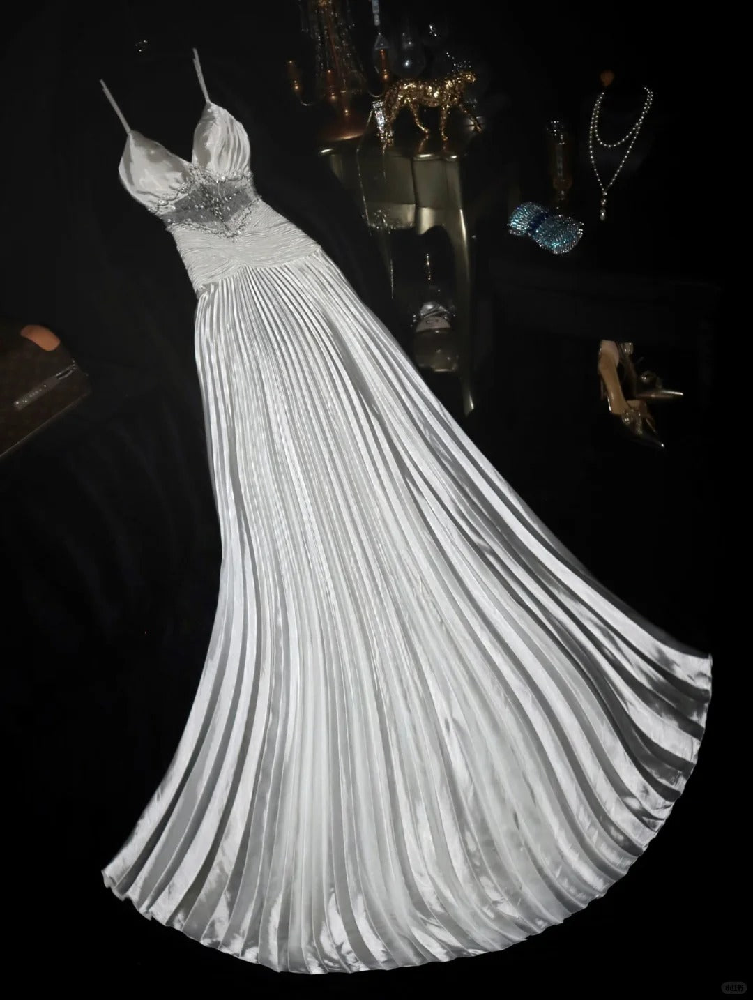 Stunning Prom Dress Satin Spaghetti Straps Pleated Gala Dress Evening Dress cc5682