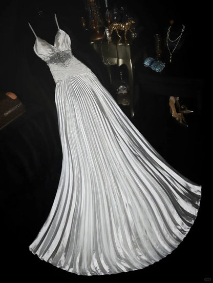 Stunning Prom Dress Satin Spaghetti Straps Pleated Gala Dress Evening Dress cc5682