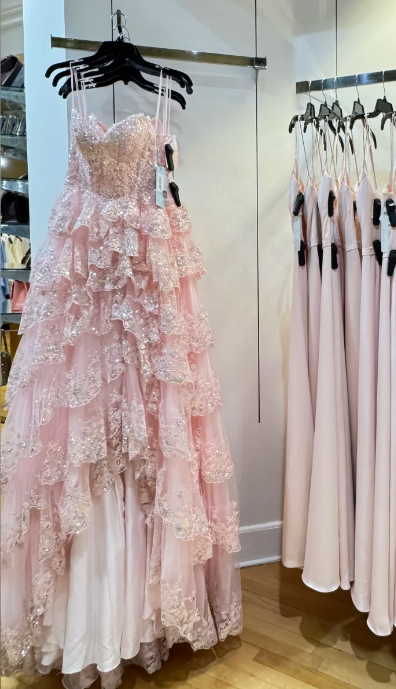 Shiny Prom Dress Sweetheart Tiered Evening Dress Gala Dress cc5691