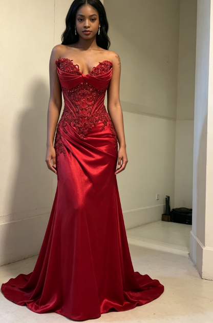 Stunning Prom Dress Sweetheart Red Pleated Mermaid Evening Dress Gala Dress cc5697
