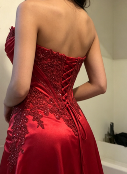 Stunning Prom Dress Sweetheart Red Pleated Mermaid Evening Dress Gala Dress cc5697