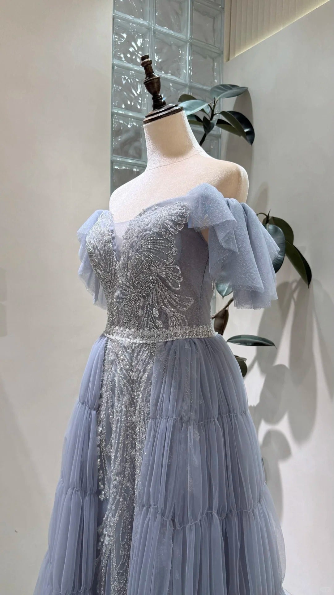 Charming Prom Dress Off Shoulder Pleated Tulle Evening Dress Gala Dress cc5699