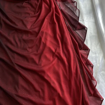 Charming Ombre Red Chiffon A Line Prom Dress Off The Shoulder Evening Dress cc1389