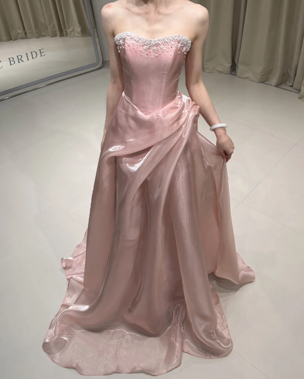 Elegant Prom Dress Light Pink Strapless Pleated Evening Dress Gala Dress cc5704
