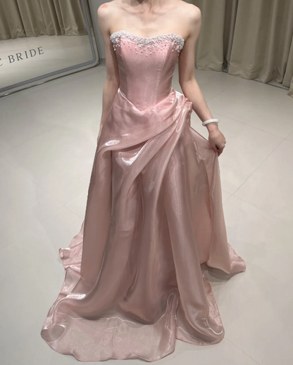 Elegant Prom Dress Light Pink Strapless Pleated Evening Dress Gala Dress cc5704
