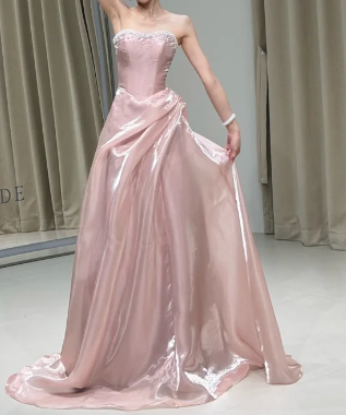 Elegant Prom Dress Light Pink Strapless Pleated Evening Dress Gala Dress cc5704