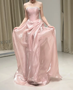 Elegant Prom Dress Light Pink Strapless Pleated Evening Dress Gala Dress cc5704