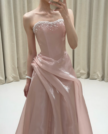 Elegant Prom Dress Light Pink Strapless Pleated Evening Dress Gala Dress cc5704