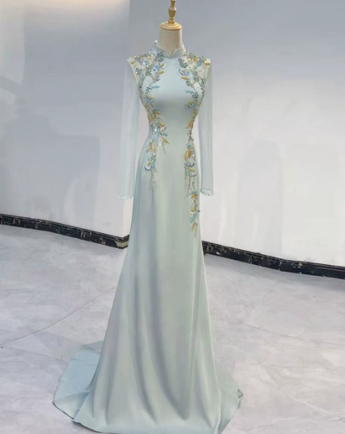 Elegant Prom Dress Light Green A Line Crew Neck Evening Dress Gala Dress cc5705