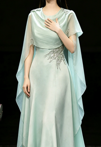 Elegant Prom Dress Light Green A Line Crew Neck Evening Dress Gala Dress cc5707