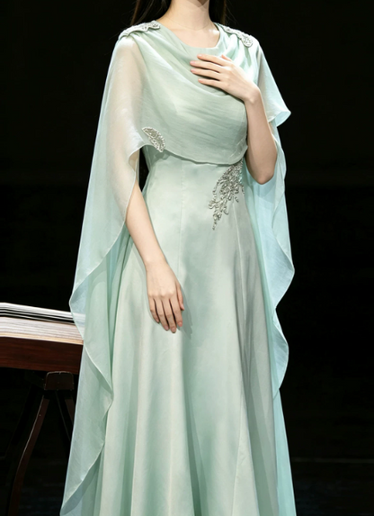 Elegant Prom Dress Light Green A Line Crew Neck Evening Dress Gala Dress cc5707