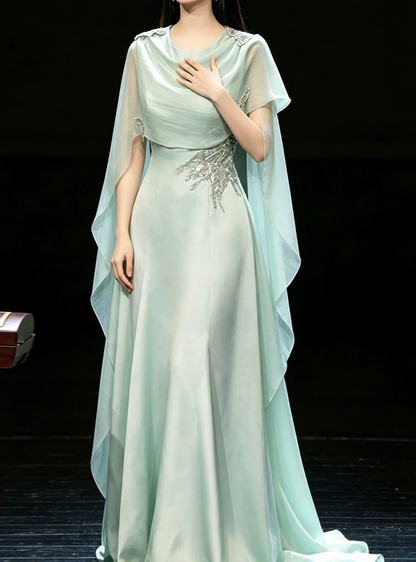 Elegant Prom Dress Light Green A Line Crew Neck Evening Dress Gala Dress cc5707