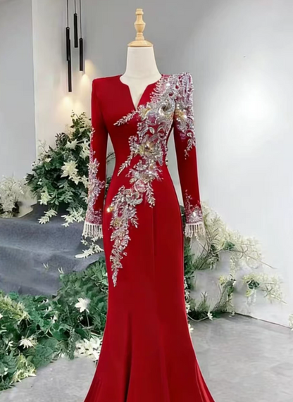 Gorgeous Prom Dress Red V-neck Mermaid Evening Dress Gala Dress cc5708