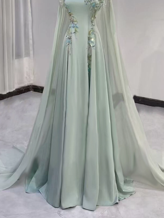 Gorgeous Prom Dress Light Green A Line High Collar Tulle Pleated Evening Dress Gala Dress cc5709