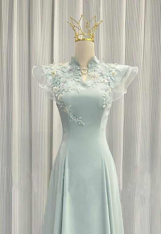Elegant Prom Dress Light Green A Line High Collar Evening Dress Gala Dress cc5711