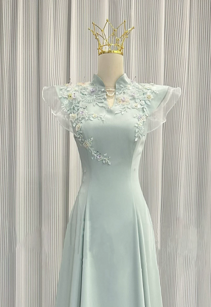 Elegant Prom Dress Light Green A Line High Collar Evening Dress Gala Dress cc5711