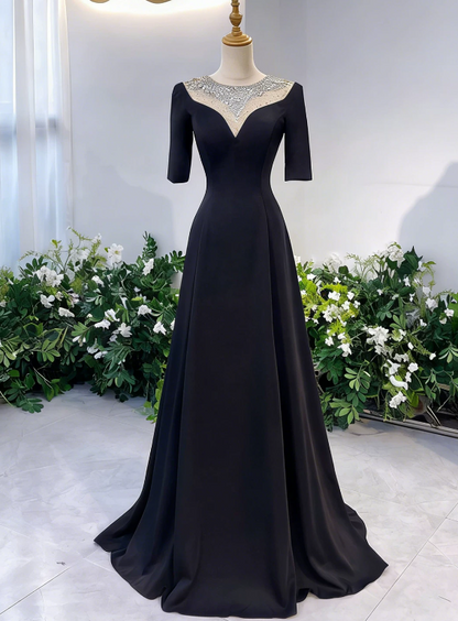 Minimalist Prom Dress Black A Line Crew Neck Evening Dress Gala Dress cc5712