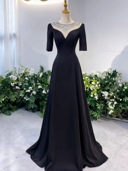 Minimalist Prom Dress Black A Line Crew Neck Evening Dress Gala Dress cc5712