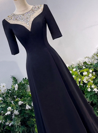 Minimalist Prom Dress Black A Line Crew Neck Evening Dress Gala Dress cc5712