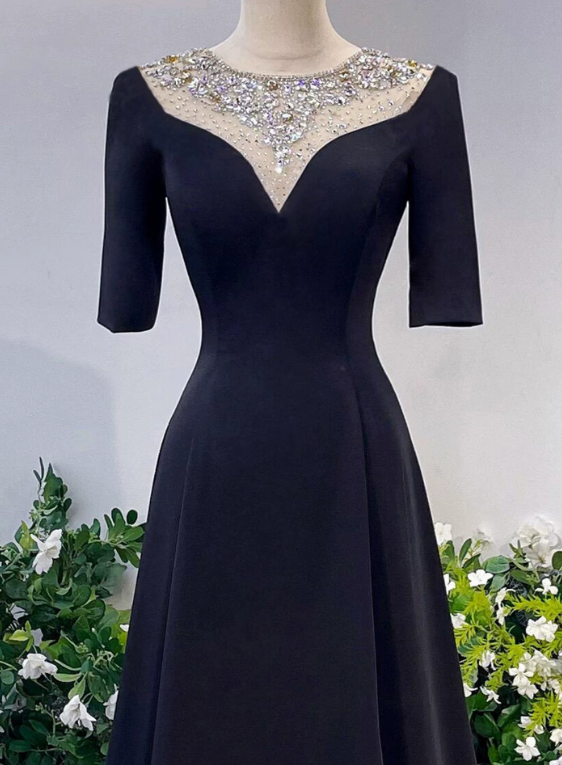 Minimalist Prom Dress Black A Line Crew Neck Evening Dress Gala Dress cc5712