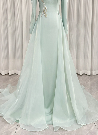 Elegant Prom Dress Light Green A Line High Collar Evening Dress Formal Dress cc5713