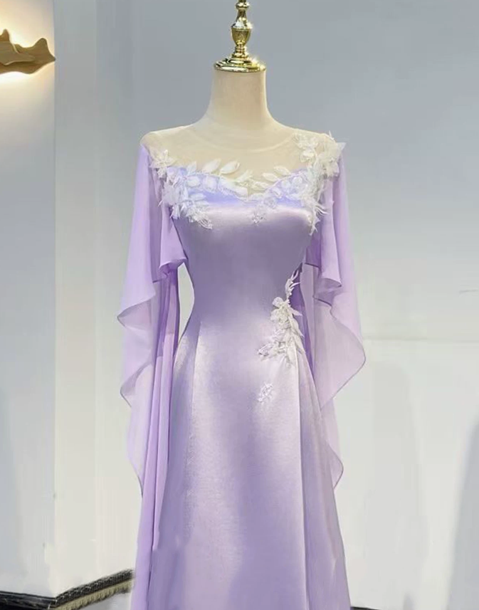 Stunning Prom Dress Lilac A Line Crew Neck Satin Evening Dress Formal Dress cc5715