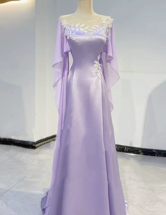 Stunning Prom Dress Lilac A Line Crew Neck Satin Evening Dress Formal Dress cc5715