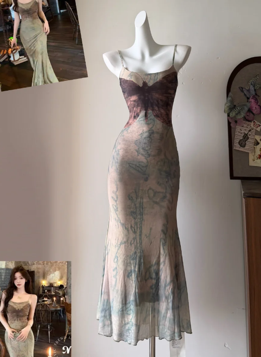 Stunning Prom Dress Spagehtti Straps Print Mermaid Evening Dress Gala Dress cc5721