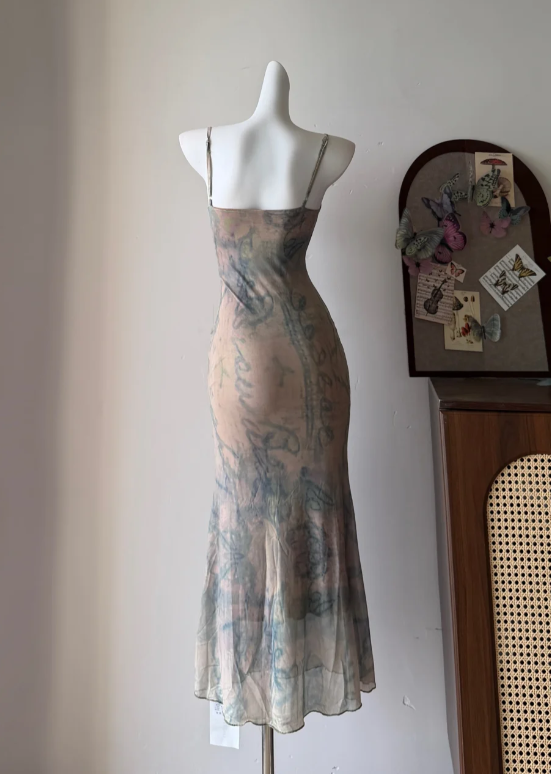 Stunning Prom Dress Spagehtti Straps Print Mermaid Evening Dress Gala Dress cc5721