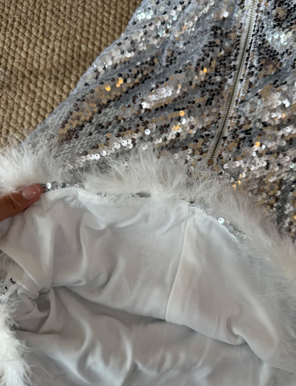 Shiny Homecoming Dress Strapless Sequins Feather Birthday Party Dress Cocktail Dress cc5723