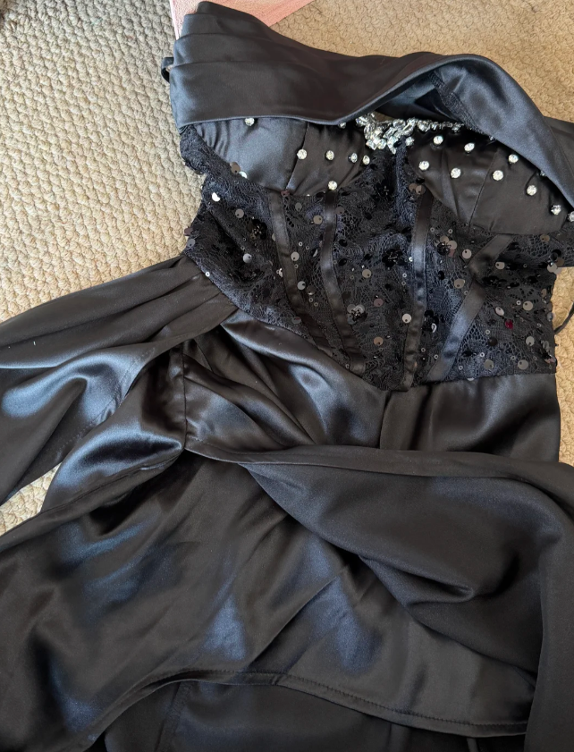 Beauty Prom Dress Black Spaghetti Straps Pleated Evening Dress Gala Dress cc5728